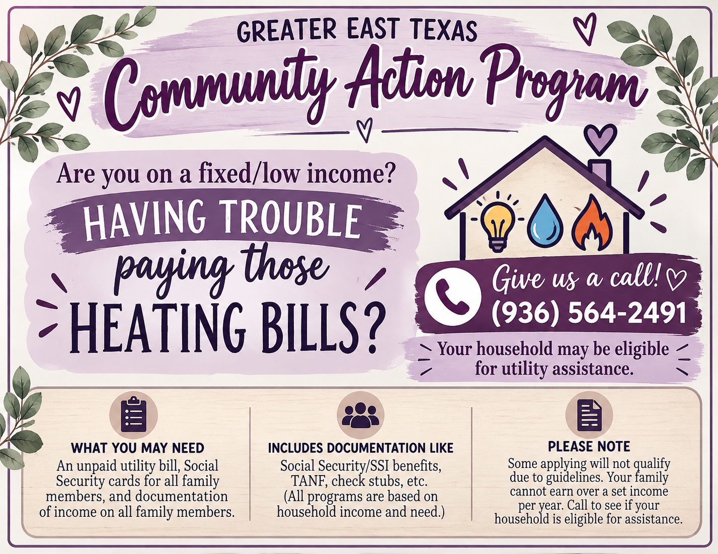 Greater East Texas Community Action Program flyer for utility assistance