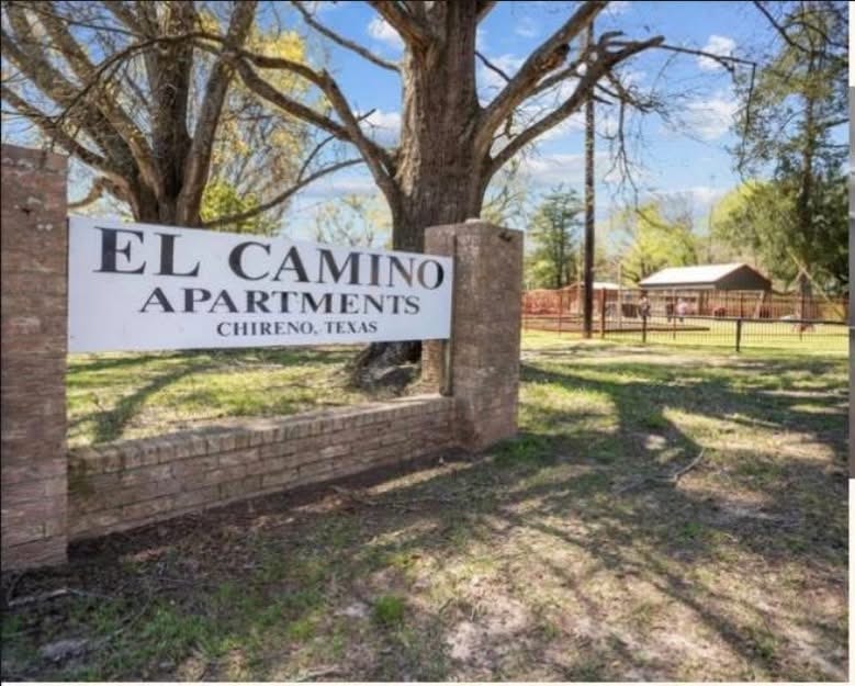 El Camino Apartments entrance sign in Chireno, Texas